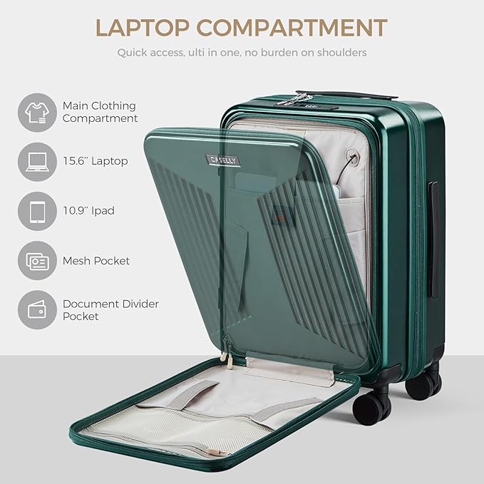 Carry on Luggage Top opening Suitcases, Expandable with Cup Holder and USB Charging Port,Lightweight with Front Pocket Rolling Suitcases with Spinner Wheels