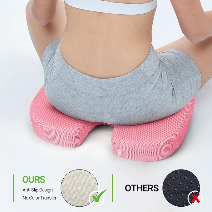 Season Guard Tailbone Pain Relief Office Chair Seat Cushion, Memory Foam Gel Seat Cushion for Sciatica Pain Relief with Washable Cover, Butt Cushion for Long Sitting, Mesh, Pink