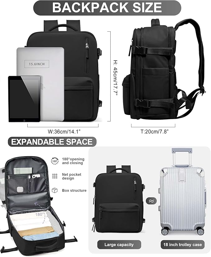 WONHOX Large Travel Backpack Carry on Flight Approved Laptop Work Business Backpack for Women Men Mochila de Viaje