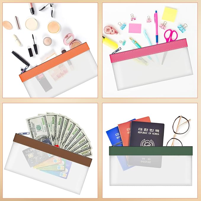 VOCHIC 4-Piece Multi-Purpose Money Pouch Set - Clear Zipper Cash Envelopes, Money Bags 7.6 X 3.7 Inch, Money Bags With Zipper, Bank Deposit Bags With 4 Colors
