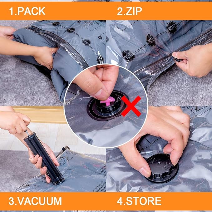 6 XX Large Vacuum Storage Bags, Space Saver Sealer Compression Bags for Blankets, Comforters, Pillows, Clothes Storage