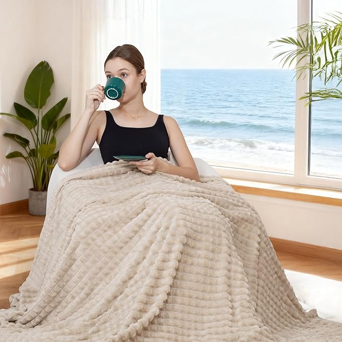 Ultra Soft Jacquard Sherpa Throw Blanket, Lightweight Yet Cozy, Versatile Couch and Travel Blanket, Checker Pattern, Multiple Sizes and Colors, Easy-Care and Durable,50x60 Inches