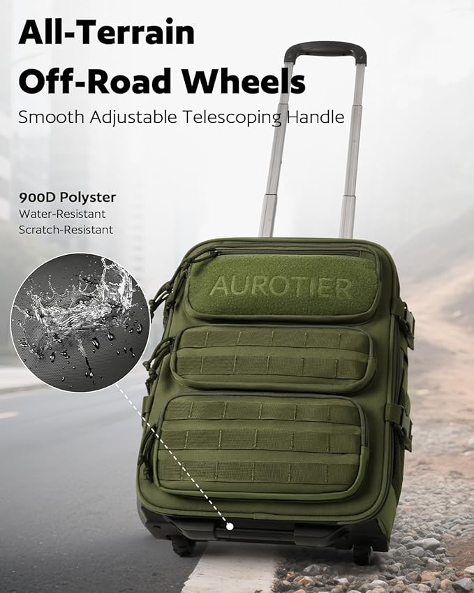 Rolling Tactical Laptop Backpack, Underseat Travel Backpack with Wheels, 16 Inch Wheeled Military Computer Backpack for Men and Women, Roller Overnight Molle Outdoor Hiking College Carry on Luggage