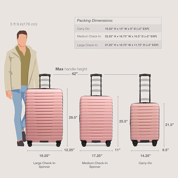 U.S. Traveler Boren Expandable Hardside Rugged Travel Luggage with 8 Spinner Wheels, Rose Pink, Carry-on 22-Inch