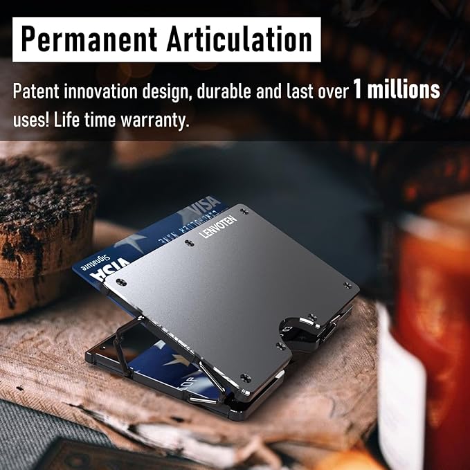 Lenvoten Upgraded Hinged Minimalist Wallet for Men | Slim Metal RFID Blocking Wallet | Credit Card Holder & Money Clip Holds 20 Cards | Premium Scratch-Resistant Finish | Ideal Gift for Men