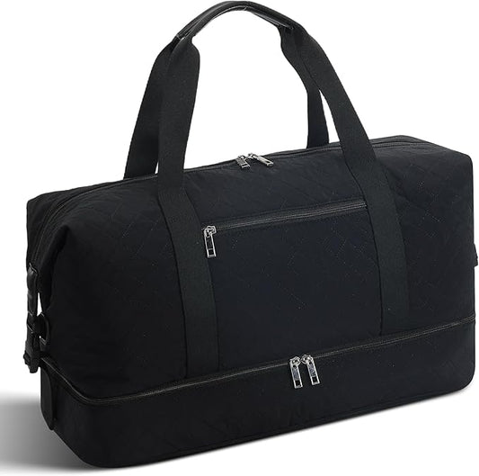 Oeihuivt Weekender Bags for Women - 21 Inch Large Travel Duffel Bag 2-Piece Set with Shoe Compartment, Heavy-Duty Canvas Leather Carry On Overnight Tote