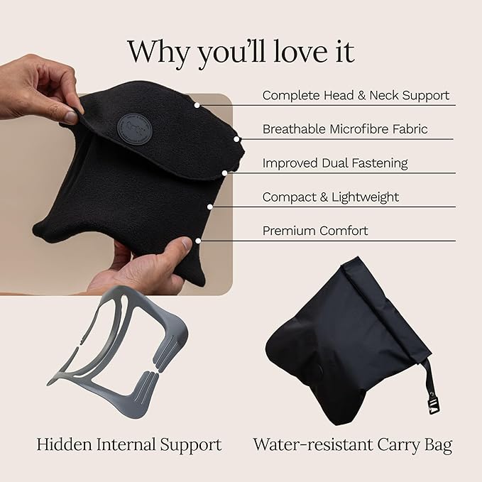 trtl Travel Pillow 2.0 – Scientifically Proven Super Soft Travel Pillow with Premium Head & Neck Support – for Airplane Travel – Machine Washable – Lightweight & Compact – Jet Black
