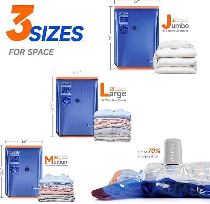 Vacuum Storage Bags with Rechargeable Cordless Pump,15 Pack 3 Size Compression Packing Cubes Seal Bags, Space Saver for Clothes and Clothing Blankets Organization Space Saving
