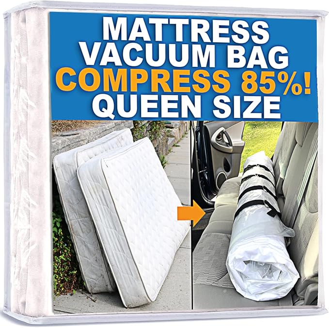 Mattress Vacuum Bag for Moving, Vacuum Seal Mattress Bag for Memory Foam or Inner Spring Mattresses, Compression and Storage for Returns, Leakproof Valve and Double Zip Seal (Queen/Full/Full-XL)