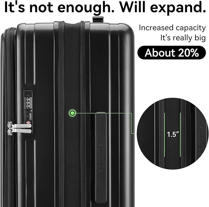 ROAMING Luggage Sets Hard shell Suitcase Top Opening Expandable with Wheels, Sturdy Large Suitcase Tsa Lock 20 Inch Carry on 28 Inch Checked Luggage, 2-Piece Set (20/28) for Travel Woman Men. Black