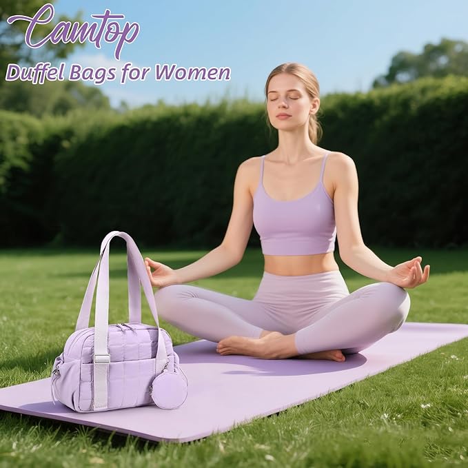 CAMTOP Mini Gym Bag for Women, Small Gym Tote Bag Puffy Quilted Sports Duffel Bag with Wet Compartment and Coin Purse Duffel Bags Dance Yoga Workout Bag for Gifts