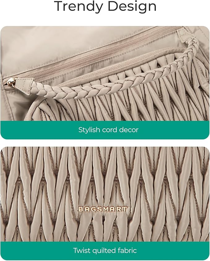 BAGSMART Quilted Duffle Bag for Women, Weekender Overnight Gym Travel Carry-On Bag, Beige