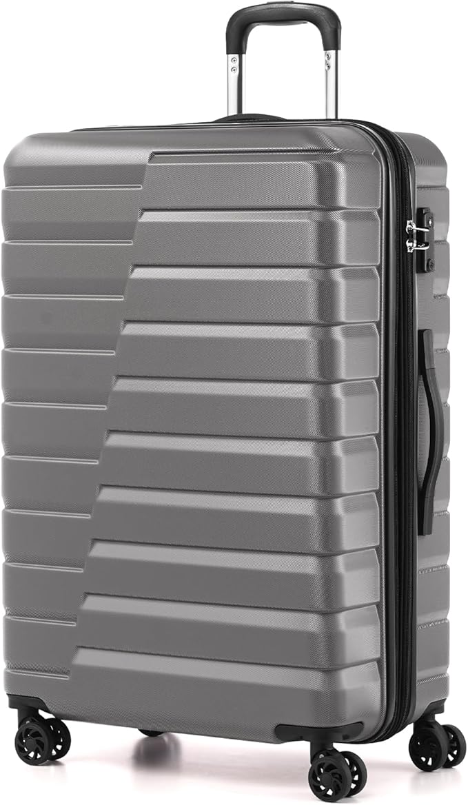 Coolife Expandable Large Checked Luggage with Spinner Wheels, Hard Shell Suitcase TSA Lock Rolling Travel Luggage 28-inch,Gray