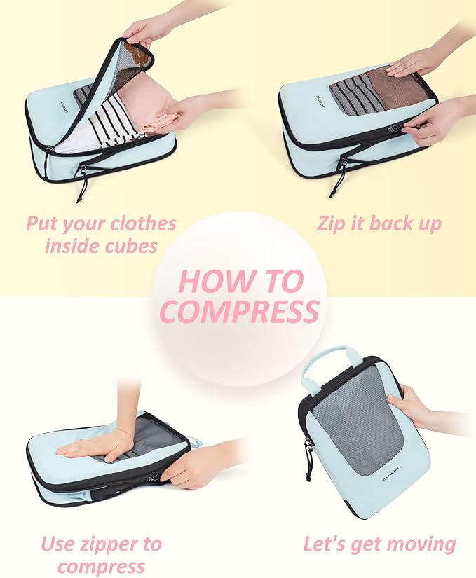 BAGSMART Compression Packing Cubes for Travel, 6/5/4set Lightweight Packing Organizers, Summer Travel Essentials Suitcase Organizer Bags Set