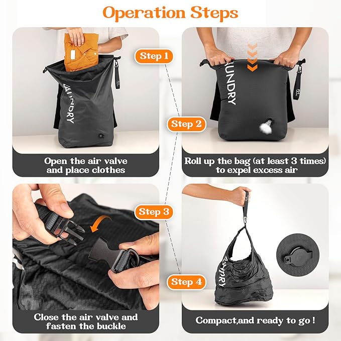 Compression Laundry Bag for Travel, Dirty Clothes Travel Laundry Bag, Waterproof Space-Saving Wet Clothes Storage Organizer, Smell Proof Laundry Bags Camping, Clothing, Swimming, Yoga, Gym