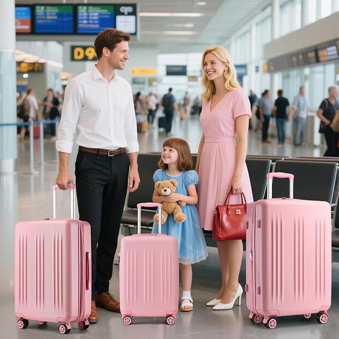 Kono Expandable Luggage 3 Piece Set Hardshell Lightweight 20in 24in 28in Carry On Suitcase with Spinner Wheels TSA Lock(Pink)