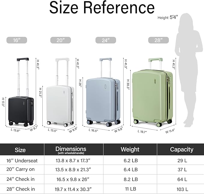 Hanke Hard Shell Luggage Sets 3 Pieces, Carry On and Checked Luggage Sets with Spinner Wheels, Durable PC Hardside Rolling Suitcase for Travel (16/24/28 Inch,Smoke White)