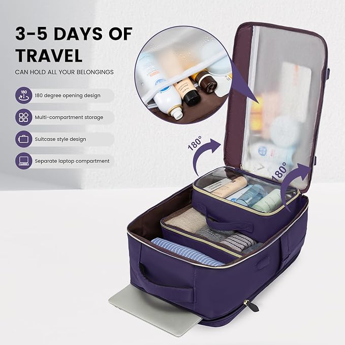 LOVEVOOK Travel Backpack for Women, 40L Carry On Backpack with 3 Packing Cubes,TSA Personal Item Travel Bag Airline Approved, Water Resistant Weekender Overnight Luggage Daypack, Fits 17 Inch Laptop