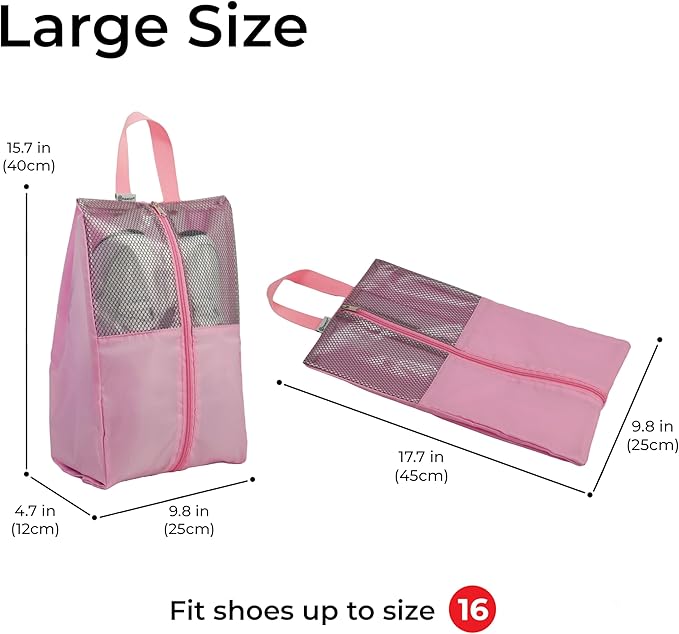 Shoe Bags For Travel, Used As For Storage or Shoe Travel Bag, Featuring Waterproof Nylon Sneaker Bag. (Light Pink, 2 Pack, Large)