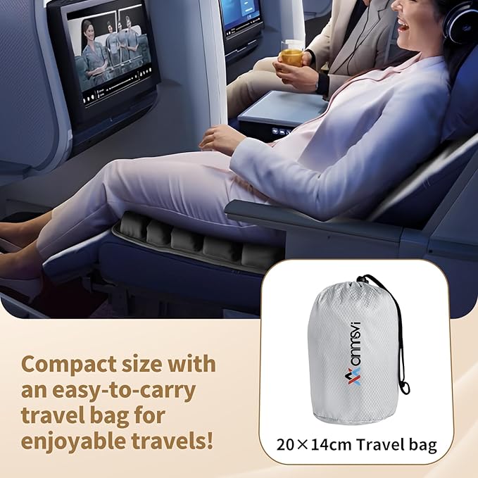 Air Inflatable Travel Seat Cushion with Built-in Pump & Carry Bag– Portable & Adjustable for Airplane, Car, Office – Coccyx, Sciatica & Tailbone Pain Relief (Gray)
