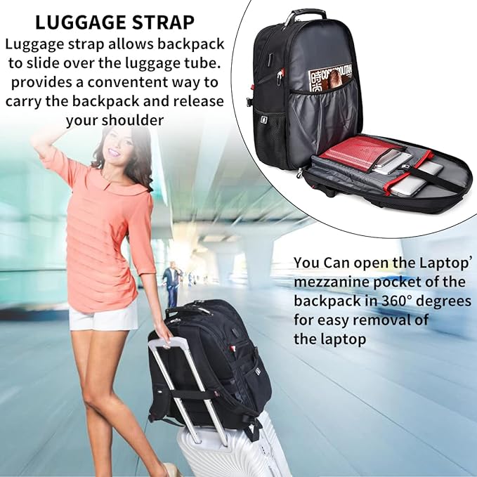SHRRADOO Extra Large 50L Travel Laptop Backpack with combination lock, College High School Backpack Airline Approved Business Work Bag Fits 17 Inch Computer for Men Women
