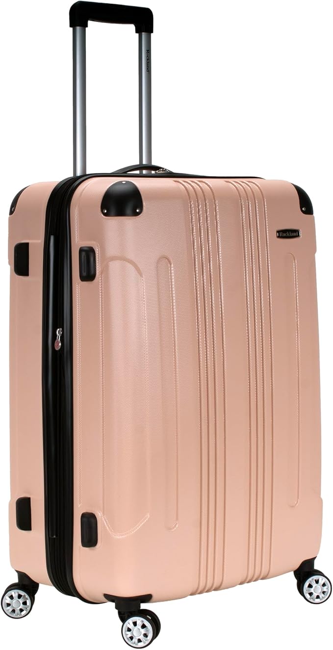 Rockland London Hardside Expandable Spinner Wheel Luggage, Champagne, Checked-Large 28-Inch
