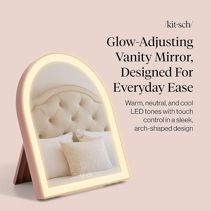 Kitsch Arch Desk Vanity Mirror with Lights, LED Makeup Surface, Touch Sensor Dimmable Warm Neutral Cool Glow, Rechargeable Desk Mirror with Kickstand for Travel - Terracotta