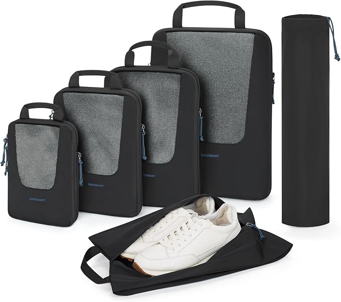 BAGSMART Compression Packing Cubes for Travel, 6/5/4set Lightweight Packing Organizers, Summer Travel Essentials Suitcase Organizer Bags Set