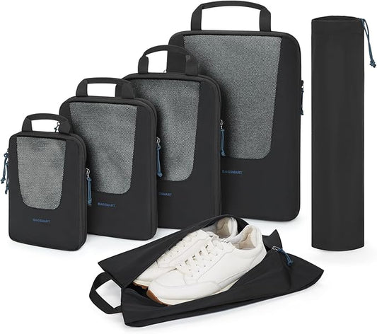 BAGSMART Compression Packing Cubes for Travel, 6/5/4set Lightweight Packing Organizers, Summer Travel Essentials Suitcase Organizer Bags Set