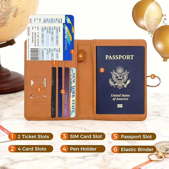 Melsbrinna Premium Leather Passport Holder Covers Case, Waterproof Rfid Blocking Travel Wallet Passport Holder with Pen Holder, Cute Passport Book for Women/Men