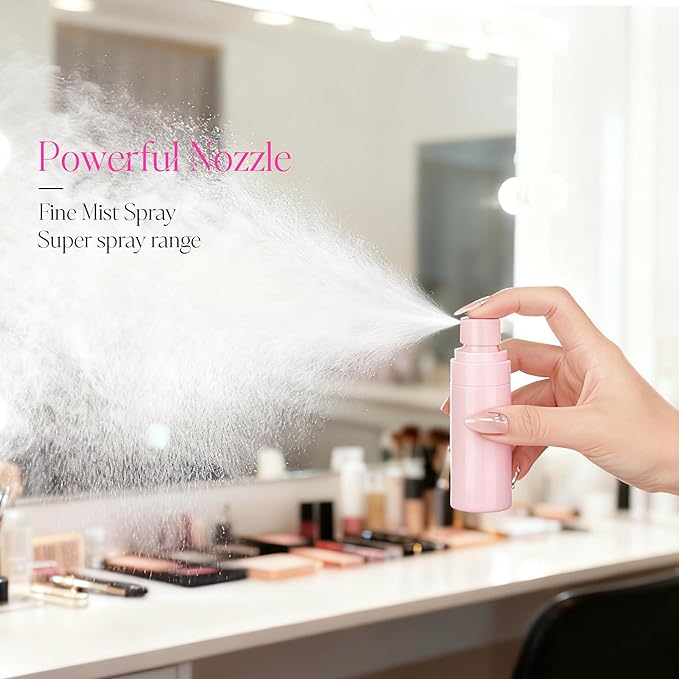 ZEJIA Small Spray Bottle, 2OZ Travel Spray Bottle, Mini Plastic Spray Bottles for Face, with 6pcs Labels (Pink)