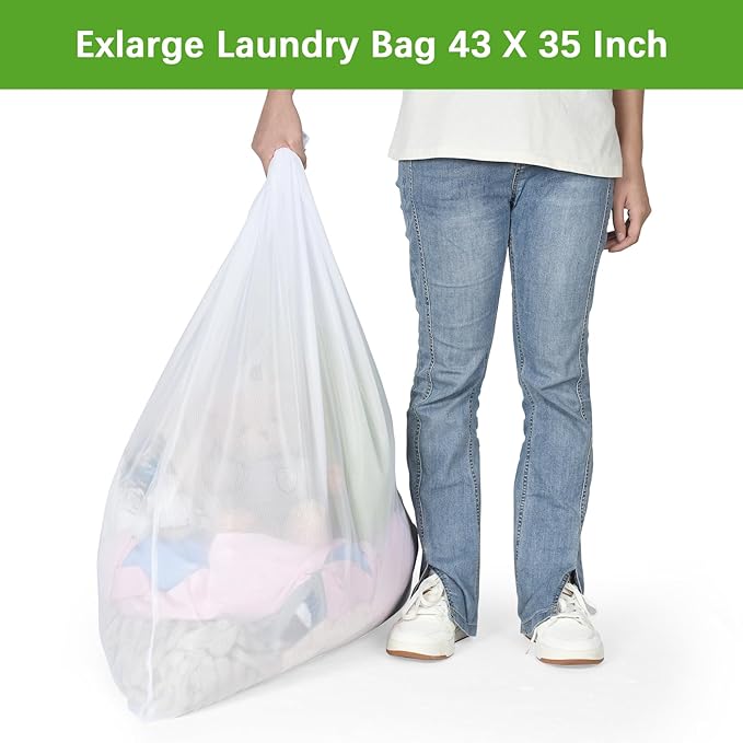 OTraki 2 Pack Extra Large Laundry Mesh Bag 43 x 35 Inch Mesh Laundry Bag Zippered Big Net Bag for Blanket Sweater Coat Bedding Sheet in Home Dorm Hotel Don't Drying, Melting 140-176℉, White