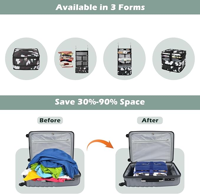 Surblue Hanging Closet Storage Bag Collapsible 3-Shelf Washable Oxford Fabric with 2 Hooks (L 11.41 * 11.41 * 19.68in, Camouflage)