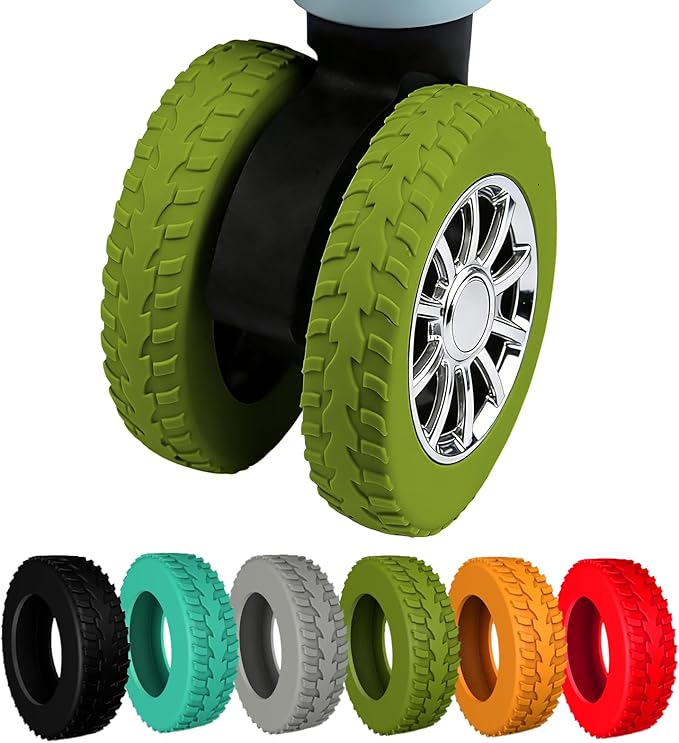 8 Pcs Luggage Wheel Covers,Silicone Protective Covers for 2-2.4" Suitcases Spinner Wheel,Upgraded Wear-Resistant, Silent, Shock Absorption Luggage Travel Accessories(Avocado green)