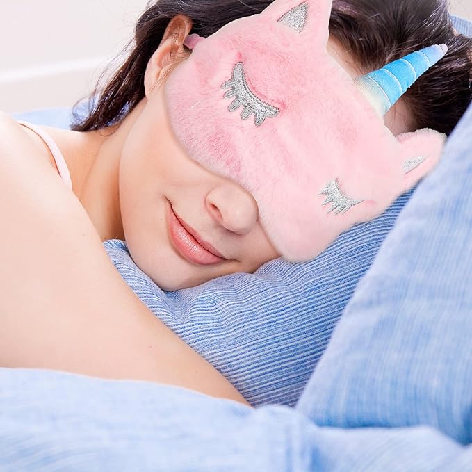 Geyoga Sleep Mask for Kids, Girls Plush Sleeping Eye Cover Soft Eye Blindfold Cover Animal Shade for Kids(Pink,Bunny, Cat and Unicorn Style)