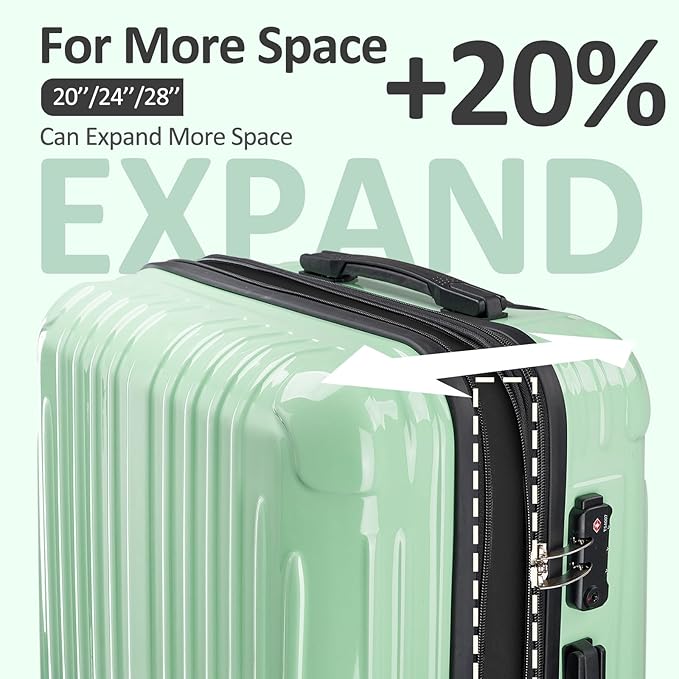 Carry on 20inch Luggage with Spinner Wheels, Lightweight PC+ABS Hard Shell Suitcases, Expandbale Storage & TSA Aprovel Lock