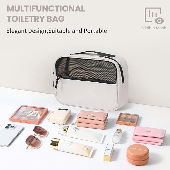 Mesh Packing Cubes for Travel, Durable Luggage Organizer with Sturdy Material and Double Zippers, Comprehensive Set for Travel Accessories Storage, 10 set, cream