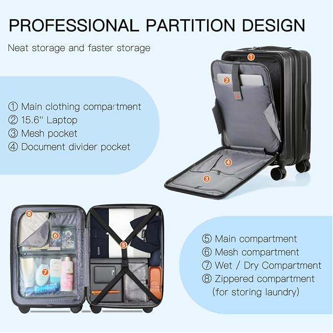 Carry On Luggage Airline Approved, 20 Inch Expandable PC Hardside Lightweight Suitcases with Spinner Wheels and TSA Lock