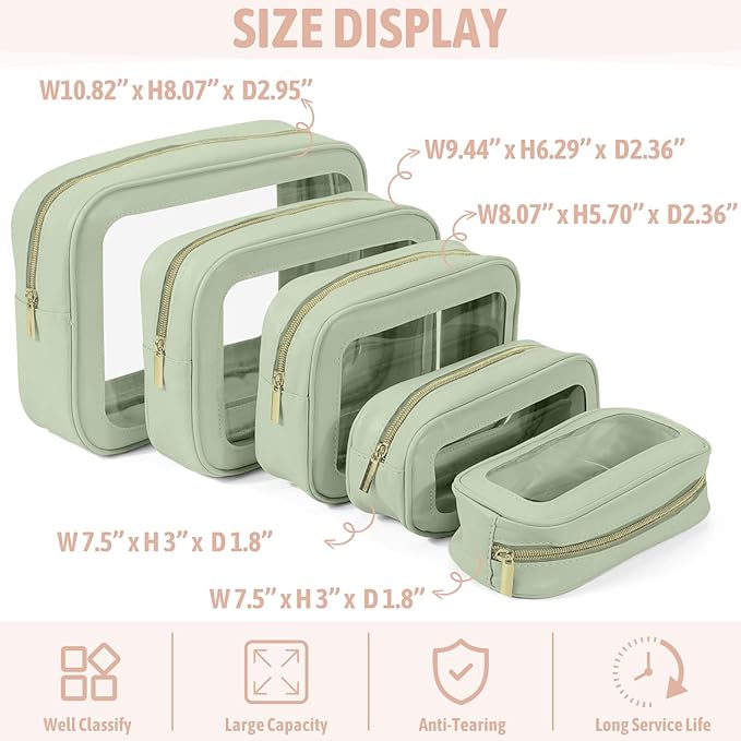 YOPCDJ 5 Pack Clear Toiletry Bag,TSA Approved Travel Makeup Pouch with Zipper for Cosmetics and Toiletries，Diaper Bag Organizer Pouch Set,Purse Organizer for Christmas Women Gift