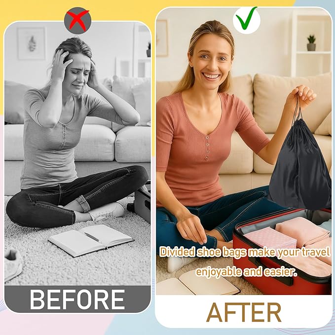 Sadnyy 4 Pcs Satin Travel Shoe Bags Spandex Shoes Pouch with Interior Divider and Drawstring for Women Men Luggage Packing