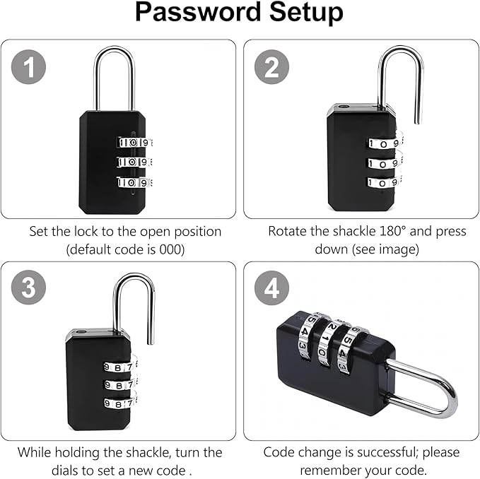 2-Pack Customizable Black Luggage Locks – Set Your Own Combination, Secure Travel Padlocks for Suitcases, Backpacks, and Bags