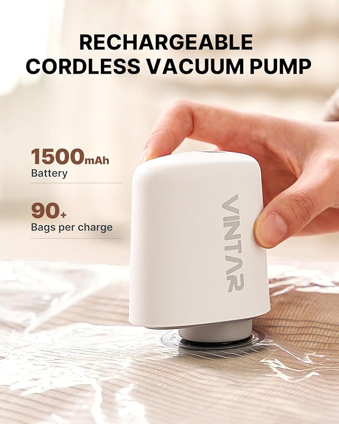 Vacuum Seal Bags for Clothing Travel with Rechargeable Cordless Pump, VINTAR 20 Pack Space Saver Vacuum Storage Bags, Travel Vacuum Compression Bags Set for Luggage Clothes Bedding Blanket