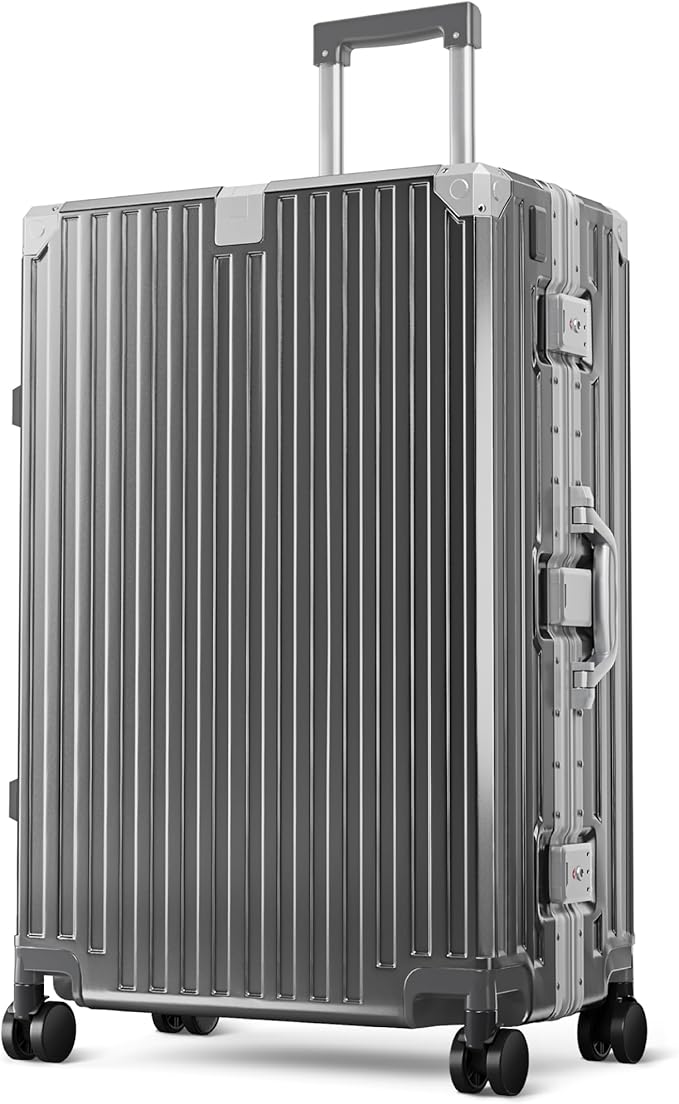 ALPHA CAMP Checked 28 Inch Luggage, Thickened Aluminum Frame Luggage with TSA Spinner Wheels, 3-Layer PC Hard Shell Zipperless Travel Suitcase, TypeC USB Charging Port, Cup Holder Grey
