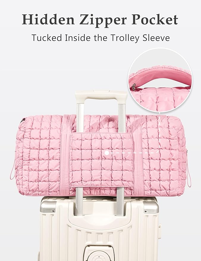Quilted Travel Duffle Bag for Women Medium Weekender Bag Puffer Overnight Bag Large Soft Puffy Duffel Bag Carry-On Gym Bag Lightweight Personal Item Travel Bag for Trips Business Sport Airplane