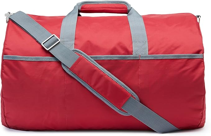 Amazon Essentials Lightweight Nylon Duffel Bag with Zippered Pockets, 20-inch, 30 lb Capacity, Red (Previously Amazon Basics)