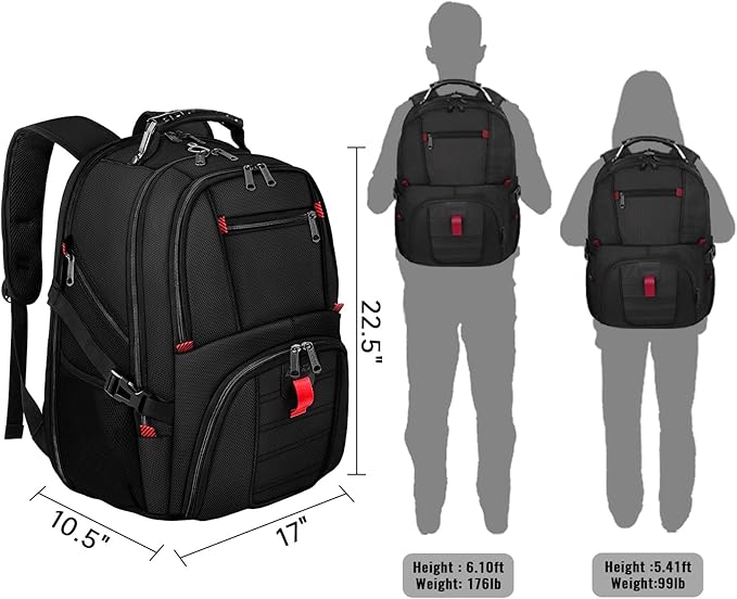 YOREPEK Large Backpack for Men, Extra Large Laptop Backpacks for Men Women, Water Resistant Travel Backpack Airline Approved Business Work Bag Fits 18.4 Inch Computer, Black