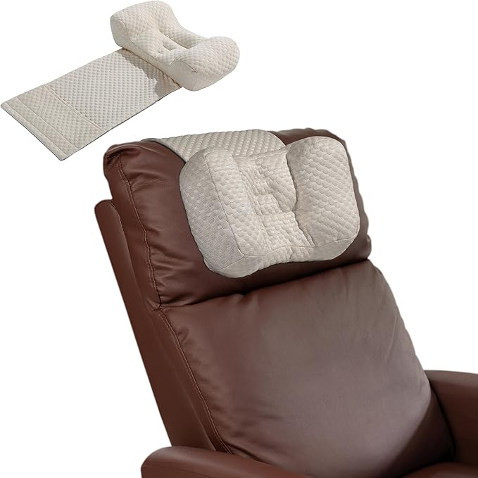MABOZOO Neck Pillows for Recliners with Pocket,Headrest Cushion for Neck Pain Relief and Cervical Support,Recliner Head Pillow for Side Sleeping at Home, Office or Traveling (Coffee)