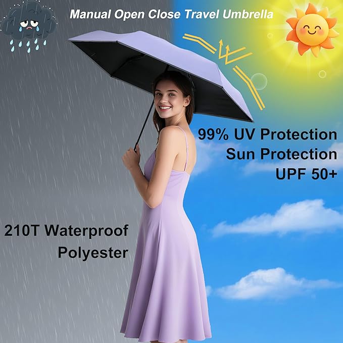 GAOYAING Mini Compact Travel Umbrella with Reflective Safety Stripes, Portable Folding Design with Case
