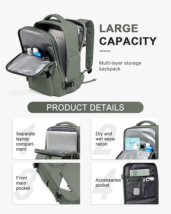 WONHOX Large Travel Backpack Carry on Flight Approved Laptop Work Business Backpack for Women Men Mochila de Viaje
