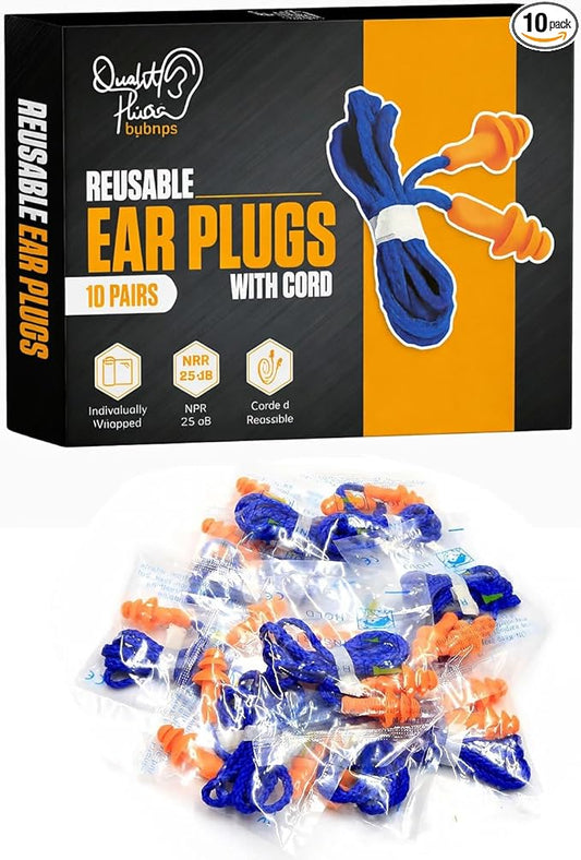 10 Pair Corded Reusable Ear Plugs for Shooting Range Ear Protection for Gun Range - Hunting Ear Plugs for Construction Firearm Ear Protection Shooting Gun Hearing Protection Earplugs Corded